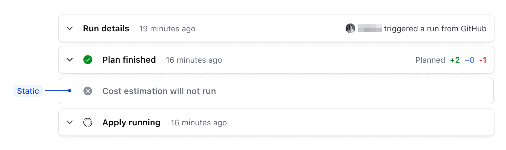 Example of a Terraform run with a closed static AccordionItem