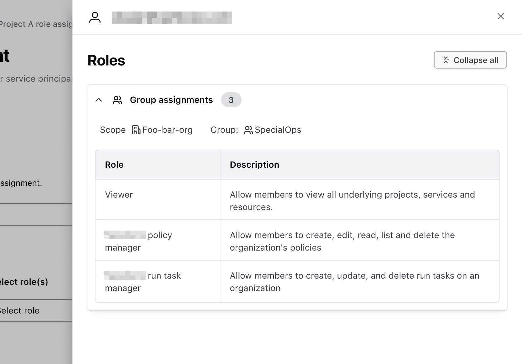 show example of terraform roles flyout design