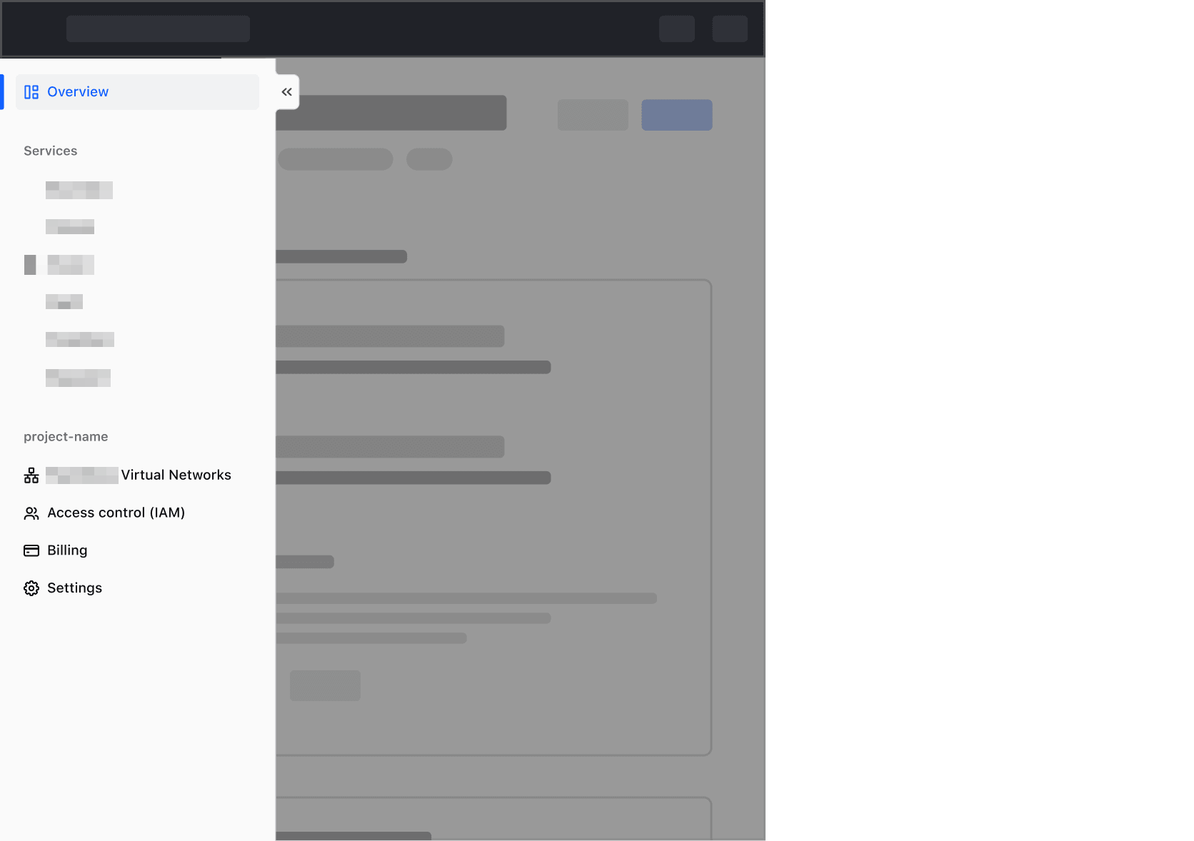 An expanded App Side Nav on a smaller viewport completely blocking the main content with an overlay