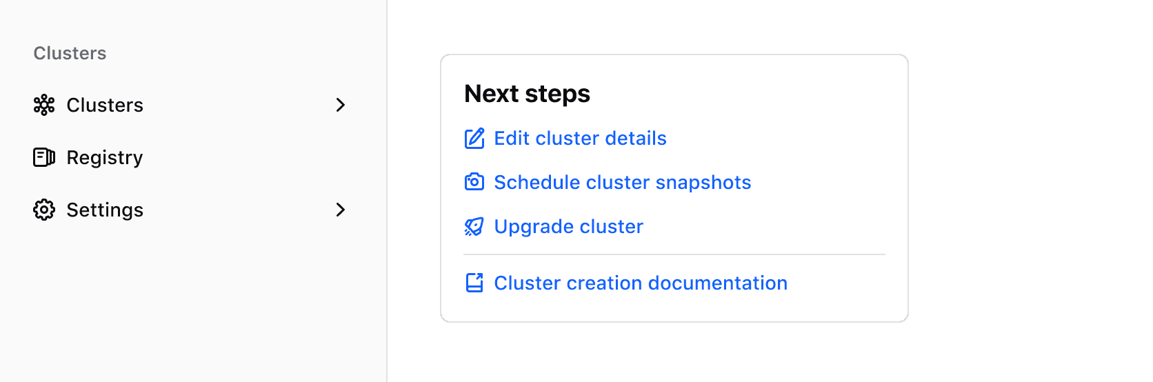 An example of a list item marked as having sub-items, with links directly within the page linking to other parts of the application