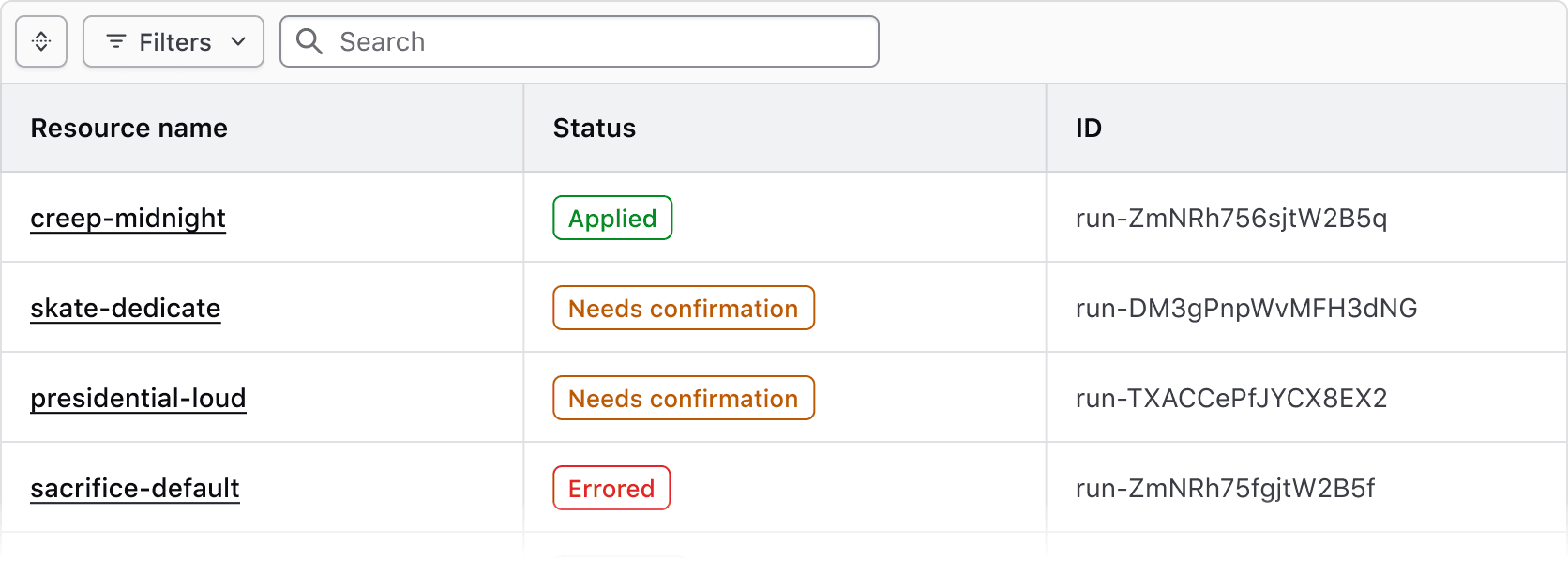 Example of an attached Filter Bar paired with a data set rendered in an Advanced Table