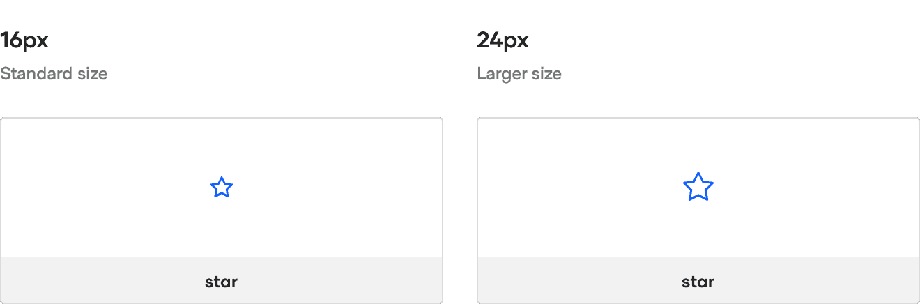 Example of available icon sizes
